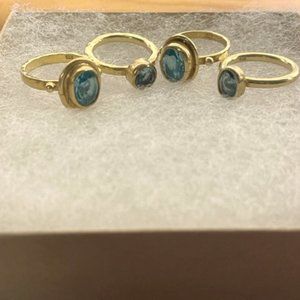 SET OF 4 BLUE TOPAZ GOLD RINGS - SIZE 5 3/4